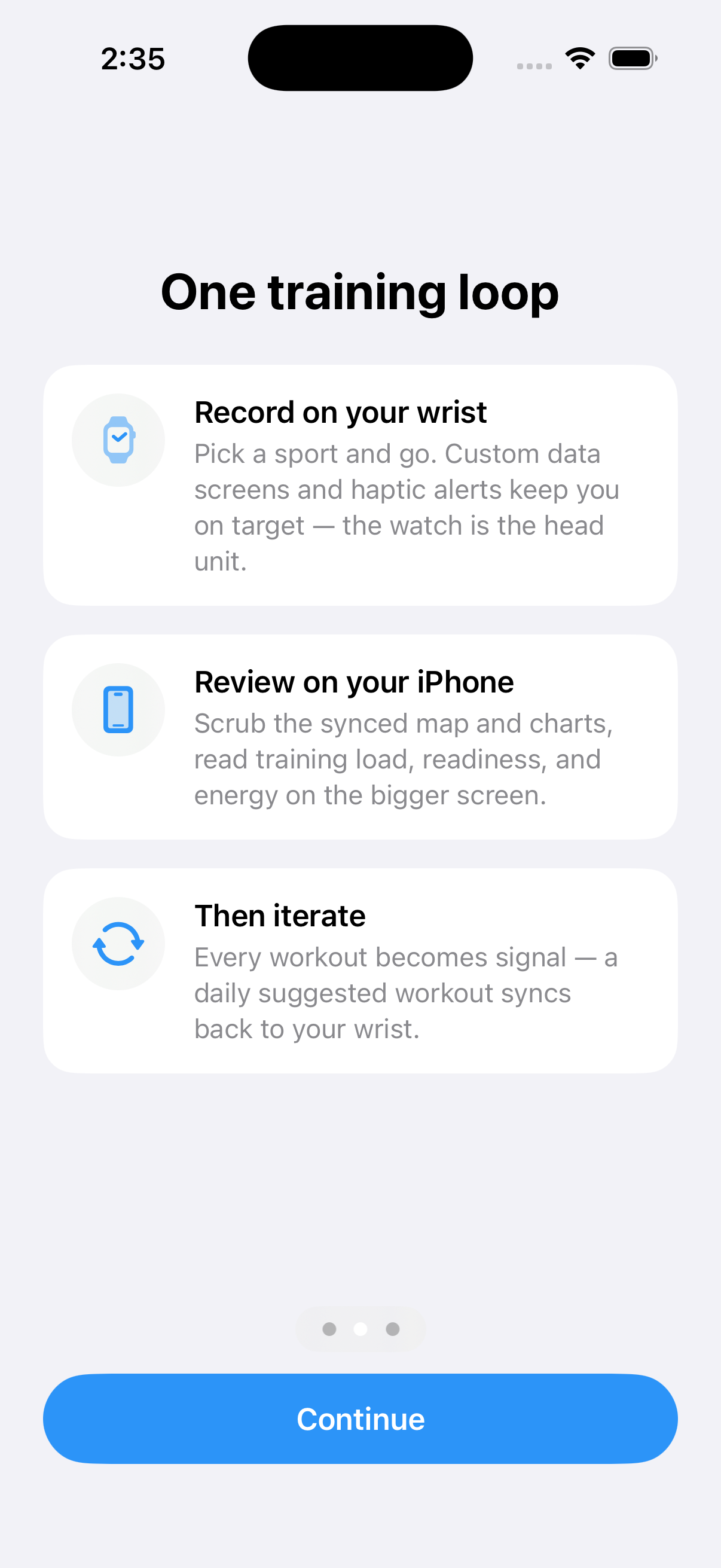 One training loop: record, review, iterate